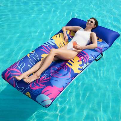 Joyfy Inflatable Pool Floats Raft - XL Fabric Covered Pool Mat Lounger Floaties For Adults, Ultra Comfort Inflatable Water Float With Headrest For Beach Lake Swimming Pool Floating 68"X34" (Blue)