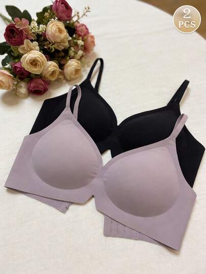 2pcs Of Solid-Colored Hollow-Out Sexy Lingerie For Women, Fashionable, Comfortable, Simple, Sports Bra
