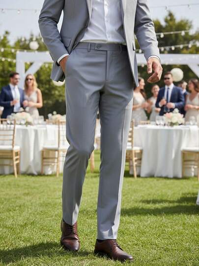 Men's Solid Color Elegant Formal Pants, Suitable For Party, Wedding, Business Occasions, Light Gray, Size XS-3XL