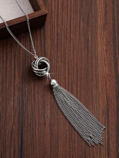 1件装时尚百搭几何缠绕链条流苏吊坠项链，女士优雅毛衣链，适合休闲、日常、度假、通勤等场合的穿搭装饰