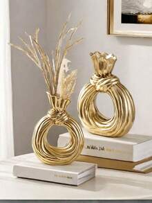 1pc Modern And Simple Round Circle Knot Shaped Resin Flower Vase, Home Tabletop Decoration Vase For Flowers And Plants Cultivation, Suitable For Home, Hotel, Restaurant Tabletop And Entrance Decoration And Hydroponics, Can Be Used All Year Round.,Home Decor,Flower Vase,Centerpiece,Table Decor Gifts Birthday Graduation Room Decor Glass Vase - Multicolor - View 2