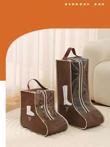 Sac de rangement suspendu transparent anti-poussière et anti-humidité - Protecteur de chaussures multifonctionnel avec poignée, conception légère adaptée aux bottes hautes et aux bottines - Beige - Voir 2