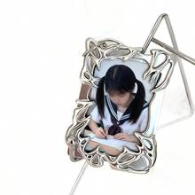 1pc Stylish Mini Photo Frame, Electroplated Shaped Card Holder, Photocard Sleeve For Photos And Student ID Cards - Silver - View 6