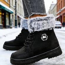 Women's Mid-Calf Boots, Women's Snow Boots, Warm Winter Shoes, Stylish Plush Trim, Thickened Fleece Lining, Suitable For Snowy Outings, Cold Winter Boots, Thickened Sole, Non-Slip And Wear-Resistant. - màu đen - Xem 4