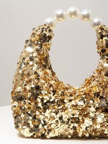 亮片包、珍珠包、晚礼服、派对服装、舞会礼服、舞会配饰、婚礼用品、优雅女士钱包、女士礼物、情人节（图案随机） - 金色 - 查看 4