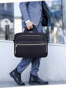 NEWHEY 15.6 Inch Women's Business Commuter Laptop Bag, Handbag, Shoulder Bag, Briefcase, Black/Khaki - Multicolor - View 4