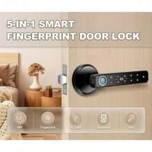5-In-1 Smart Door Lock - Fingerprint & Keypad Door Knob, 2 IC Card & 2 Keys, Smart Life For Bedroom, Office, Hotel, Closet, Pantry - 5 In 1 Double Row - View 2