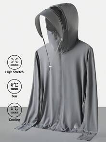 Men's Summer Ice Silk Breathable UV Protection Jacket With Detachable Hood, Cuffs And Fingerless Design, Outdoor Windbreaker - Dark Grey - View 2