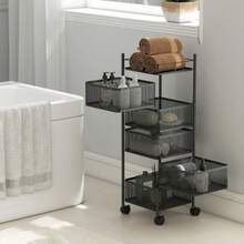 Kitchen Trolley, 5 Rotating Baskets, 4 Swivel Casters, Metal Frame, Black