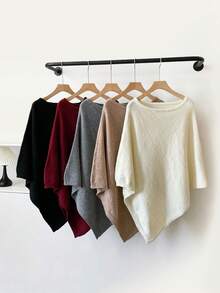 1pc Women's Solid Color Knitted Wool Blend Shawl Cardigan, Sun Protection, Warm, Elegant, Lady Style, Suitable For Indoor, Office, Travel, Outing, Spring, Autumn, Winter - Multicolor - View 1