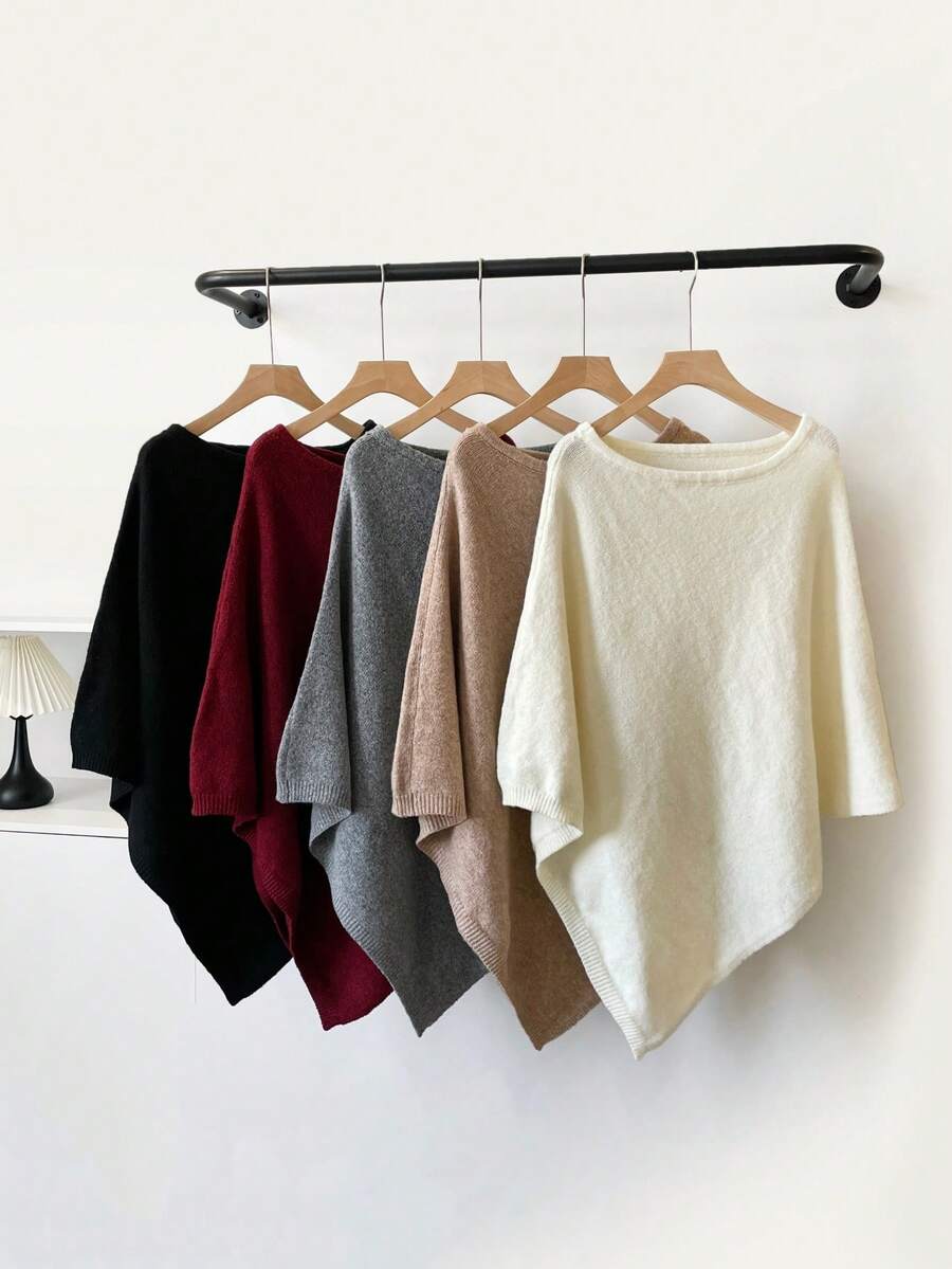 1pc Women's Solid Color Knitted Wool Blend Shawl Cardigan, Sun Protection, Warm, Elegant, Lady Style, Suitable For Indoor, Office, Travel, Outing, Spring, Autumn, Winter - Multicolor - View 1