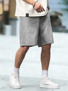 Teen Boy Fashionable Casual Street Y2K Style Light Grey Denim Shorts - Light Grey - View 2