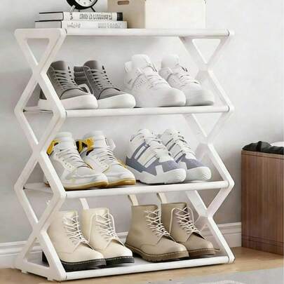 Kệ giày hình chữ X bằng ống thép - Kệ giày chịu lực, tiết kiệm không gian, tủ giày, kệ giày đứng, kệ giày 4 tầng, dễ lắp ráp, không cần dụng cụ, khung kim loại bền chắc, chống gỉ, chiều rộng có thể điều chỉnh, thiết kế nhỏ gọn, phong cách công nghiệp hiện đại, có thể xếp chồng và tiết kiệm không gian, phù hợp cho lối vào, tủ quần áo và nhà để xe | Kệ lưu trữ đa năng cho ủng, giày thể thao, giày cao gót và các loại giày khác.