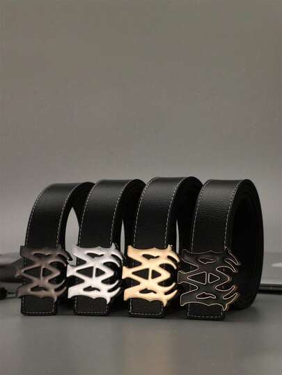 男士字母合金自动扣皮带，轻便奢华商务星形图案腰带，120厘米，适合日常驾驶和办公场合，简约低调。是送给兄弟、家人和朋友的理想礼物。