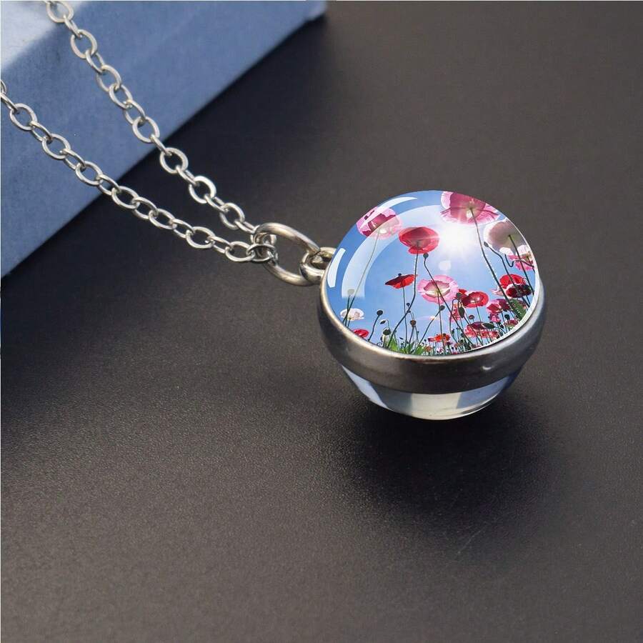1件装罂粟花田吊坠项链，女士自然灵感珠宝，生日、周年纪念日、情人节礼物 - 風格 - 查看 1