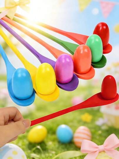 4pcs Easter Egg Spoon Race Set, Multi-Color Easter Egg Spoon Race Set, Suitable For Family Activities, Holiday Outdoor Yard Easter Egg Hunt, Birthday Party, Lawn Party, Birthday Gift, Easter