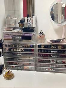 Vintage Style Jewelry Organizer With 3 Drawers - 72-Grid High Capacity Plastic Tabletop Storage Box For Rings, Earrings, Necklaces, Gift For Girlfriend, Mother, And Loved Ones - Acrylic Empty Box - View 4