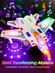 STEM Children's Robot Fighter Toy - A Children's Electric Airplane Toy With Lighting, Music, And Electric Rotation Functions (Excluding Batteries). This Airplane Model Is Suitable As A Birthday Gift For Boys During Easter And Ramadan, A Party Prize, And Has A Realistic Model Design. Children's Toys, Boys' Toys, Airplane Toys, Helicopter Fighter Models - Transforming Airplane Robot - View 2