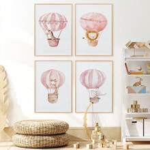 4幅海洋奇观帆布墙画，鲸鲨、水母、蝠鲼海报，夏季海岸装饰挂画，航海主题房间海报，儿童卧室墙面装饰，无框 - 藍色 - 查看 7