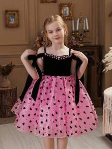 Young Girl Spaghetti Strap Tulle Puff Party Dress, Princess Style Suitable For Girls Birthday Party, Prom, Pageant, Flower Girl, Bridesmaid, Wedding, Special Occasion - Hot Pink - View 3