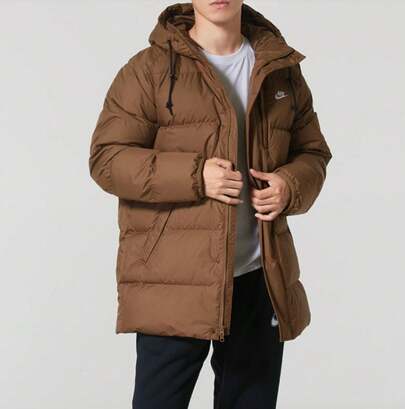 Nike Men's Embroidered Padded Jacket, Warm Hooded Sports Coat