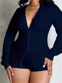 2pcs/Set V-Neck Button Front Sexy Party Beach Vacation Top And Shorts Set - Royal Blue - View 3