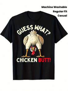 LocalDivertido ¡Adivina qué es el trasero de pollo! Camiseta gráfica 100% algodón 180gsm, camiseta casual de manga corta con diseño de gallo de dibujos animados, lavable a máquina, ajuste regular, camiseta humorística y novedosa para adultos - Negro - Ver 7