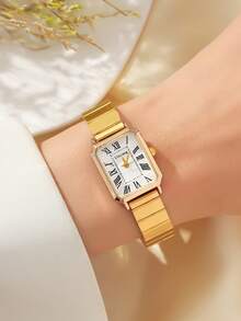 1pc Shiny Glamorous Square Dial Girl's Quartz Watch, Seamless Transition Between Business And Casual, Birthday Gift / Holiday Gift - Gold - View 4