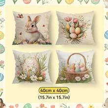 4 fundas de almohada decorativas con estampado de conejito y huevo de Pascua, de un solo lado, para sala de estar, dormitorio y decoración del hogar, aptas para todas las estaciones - No incluye relleno de almohada - Multicolor - Ver 12