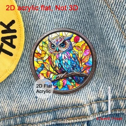 2D Flat, 1pc Charming Cute Owl Acrylic Brooch, Painted Glass Wind Brooch Pin, Women's Bag Lapel Decor, Suitable For Daily Wear, Holiday Party Gift, Birthday Gift