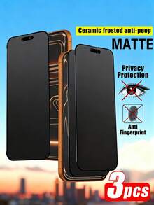 3片装磨砂隐私屏幕保护膜，兼容 17/17 Pro/13/14/15/16/17 Pro Max/Pro/16 Plus/17 Air/11/X/Xs Max/Xr，非玻璃材质，隐私保护，防指纹，无气泡，防刮擦，防指纹屏幕保护膜。 - 黑色 - 查看 2