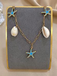 1件装18K镀金不锈钢海星吊坠项链，女士夏季项链首饰礼品 - 彩色 - 查看 4