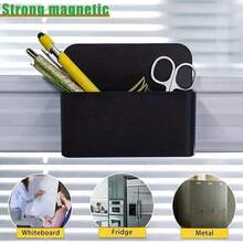 1pc Magnetic Pen Holder, Magnetic Whiteboard Pen Cup, Large Capacity Compartment Storage Box, Magnetic Adsorption Design, Suitable For Storing Markers, Whiteboard Pens, Watercolor Pens, Ballpoint Pens, Pencils, Applicable To Refrigerator, Whiteboard, Storage Cabinet, Back To School Essential - Black - View 4