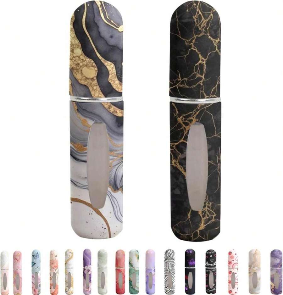 Syyflibb Refillable Perfume Atomizer Travel Bottles\U2013 Portable Leakproof Mini Sprayer For Cologne &Amp; Essential Oils, Plastic Empty Perfume Bottles With Unique Patterns,2 Pcs Pack Of 5 Ml (Black Marble) - MàuB - Xem 1