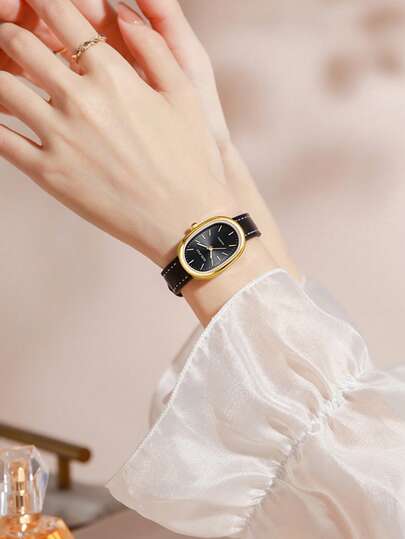 1pc Luxury Gold Shell Women's Quartz Watch, Fashion Minimalist Style, Elegant Elegant, Excellent Daily Accessory, Suitable For Business And Casual Occasions