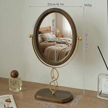 1pc Vintage Bedroom Vanity Mirror With Wooden Jewelry Storage Rack, Rotating Makeup Mirror For Home Decor - Multicolor - View 13