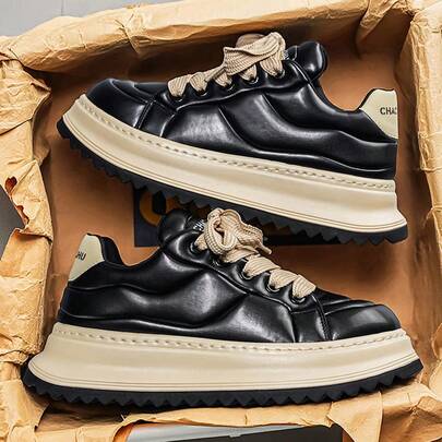 (Run Small Size) High-End Punk Style Outdoor Comfortable Shoes, Metal Mesh Toe Ring, Sports Shoes, New 2025 Casual Comfortable Nightclub Stage Fashion High Heel Thick Sole Casual Shoes, British Style Korean Sneakers, Mesh Buckle Board Shoes, Black (Multiple Colors Available)