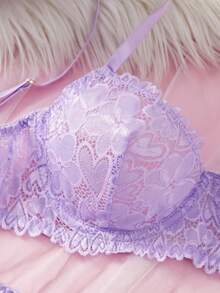 Lace Trim Sexy Lingerie Set For Women - Lilac Purple - View 4
