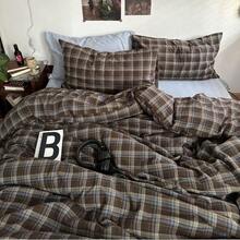 Plaid Duvet Cover Set Queen Size 3 Piece Blue Brown Buffalo Plaid Comforter Cover Vintage Grid Checkered Pattern Soft Breathable Microfiber Bedding Set With Zipper Closure And 2 Pillowcases - QueenNoComforter02br - Xem 5