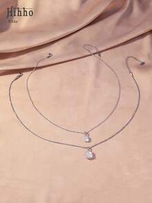 Hihho 2pcs Stainless Steel Chain & Copper Micro-Inlaid Necklace Set. Luxury Geometric Square Full Bright Personalized Party Earrings & Necklace Jewelry Gift - Necklace Set - View 4