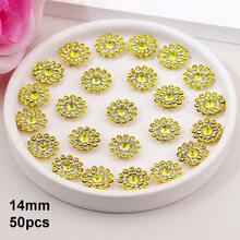 50 piezas/paquete, 8mm, 10mm, 12mm, 14mm, modelos mixtos, brillantes cristales de rhinestones con diseño de flor, base dorada, cristales de rhinestones brillantes adhesivos planos DIY para coser - multicolor - Ver 49
