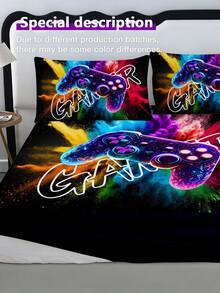 3pcs Sprayed Powder Game Console Black Background Bedding Set - 1 Fitted Sheet With Elastic Band + 2 Pillowcases, High-Definition Printing, 100% Polyester Fabric, Comfortable And Soft, Suitable For Bedroom, Dorm, Or Travel - Multicolor - View 10