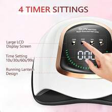 智能美甲灯，红光快速固化，四档定时，大LED运行灯显示，42颗LED双光源自动感应，可拆卸底座，专业美甲工具，手脚均可使用，高功率 - 白色 - 查看 3