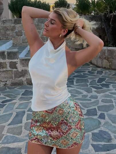 Camisola feminina preta de cetim sem costas, top feminino de verão para praia, regata feminina ombro a ombro branca