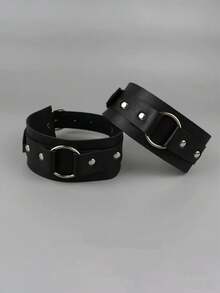 1pc Men's Leather Arm Band, Shirt Sleeve Cuff Style Arm Strap, Suitable For Daily Wear - Black - View 6