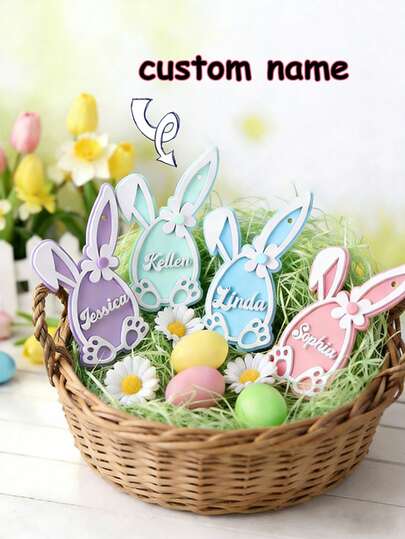 بطاقة اسم سلة عيد الفصح المخصصة - بطاقة هدية مصممة بشكل أرنب وبيضة أكريليك مخصصة، معرف سلة عيد الفصح الاحتفالية للأطفال، بطاقة هدية عيد الفصح القابلة لإعادة الاستخدام لاحتفالات عائلة عيد الفصح، إضافة جميلة لبحث بيض عيد الفصح وحفلات المناسبات