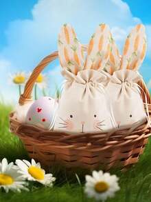 2 chiếc túi vải lanh hình thỏ có dây rút, túi quà hình tai thỏ thích hợp làm quà tặng Phục Sinh, quà tặng tiệc tùng, quà lưu niệm, có thể đựng trứng, cà rốt, đồ trang trí sinh nhật, giỏ quà Phục Sinh. - nhiều màu - Xem 6