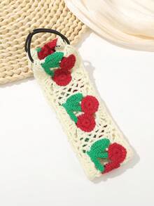 1pc Fashionable Bohemian Cherry Fruit Knitted Elastic Headband, Women Hair Accessories - Cherry - View 3