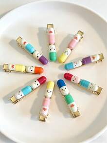 快乐药丸发夹套装（随机3个），可爱有趣的仿真维生素发夹，适合女性和女孩，是节日狂欢、化装舞会、情人节礼物、生日礼物的完美之选，卡哇伊可爱有趣的鳄鱼夹，防滑发夹，发卡 - 彩色 - 查看 5