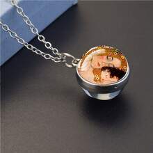 1PC Gustav Klimt Pendant Necklace Artistic Round Charm Jewelry Gift For Women Elegant Fashion Statement Piece Unique Design Wearable Art - style - View 9